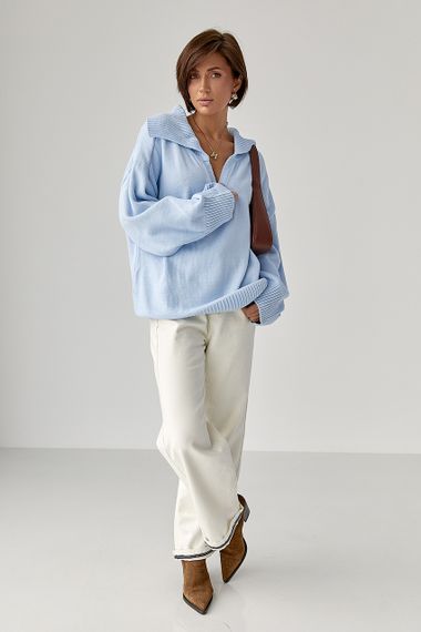 В'заний светр-поло вільного крою - блакитний цвет, ONE SIZE (є розміри) | Зображення 2