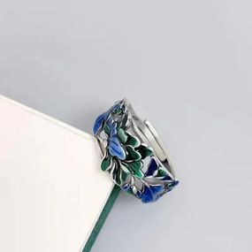 Винтажное кольцо женское с зеленым Лотосом эмаль серебристое р регулируемый