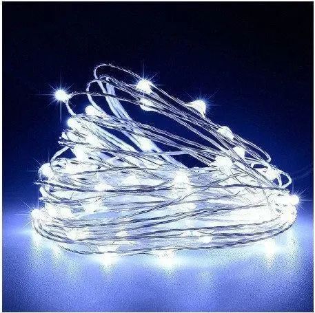 Новогодние гирлянды. Медная проволочная лампа 100LED 10м, (батарейки) Цвет белый Силиконовый провод (7108) | Зображення 1