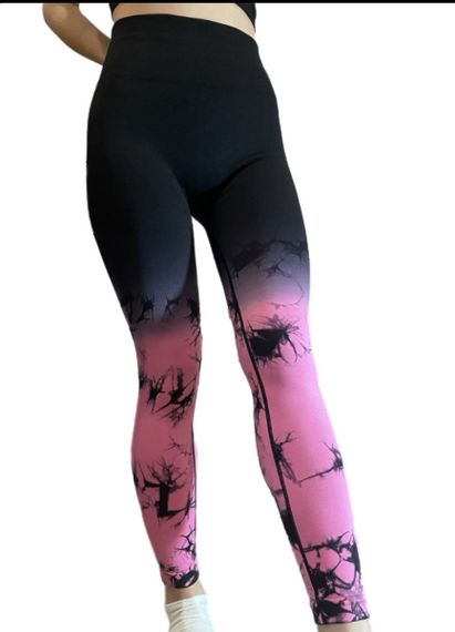 Легінси жіночі спортивні з пуш-ап Tie Dye gradient 18762 L чорні з рожевим
