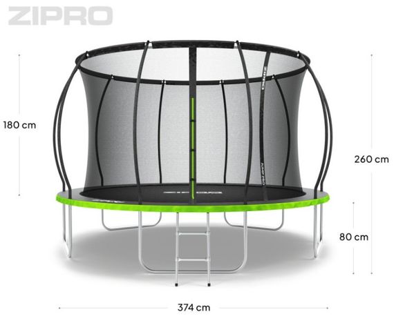 Батут із внутрішньою сіткою Zipro Jump Pro Premium 12 футів 374 см чорно-зелений (5907783039454) | Зображення 5