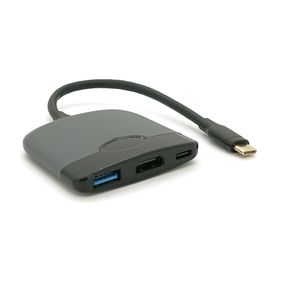 Хаб Type-C(папа) пластиковый,HDMI(мама) + USB3.0(мама) + PD(мамама),23cm,Black