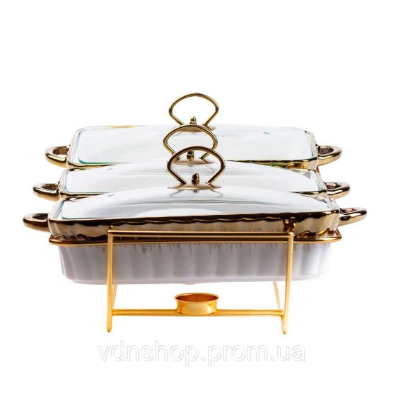 Порцелянаовий марміт на 3 секції по 1,5 літра, золотий HP1043 | Зображення 2