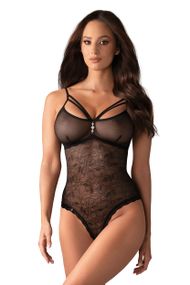 Боді з розрізом Obsessive 818-TED-1 Чорне M/L