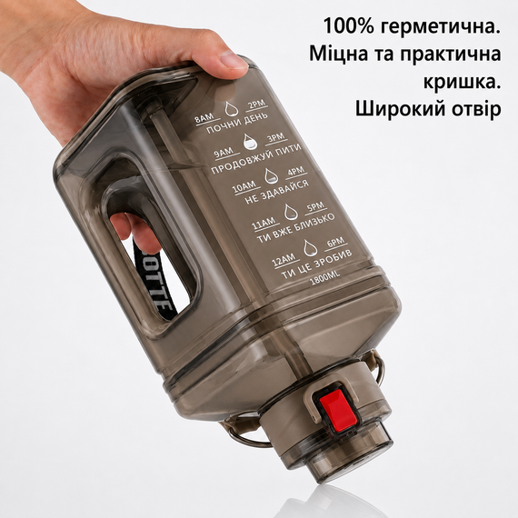 Бутылка для воды 2200 мл (2.2 л) - Черная, XL-объем, BPA-free материал для спорта и бодибилдинга | Зображення 4