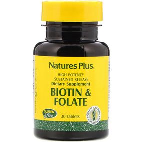 Витамин Natures Plus Биотин и Фолиевая кислота, Nature's Plus, 30 таблеток (NAP-01792) - Топ Продаж!