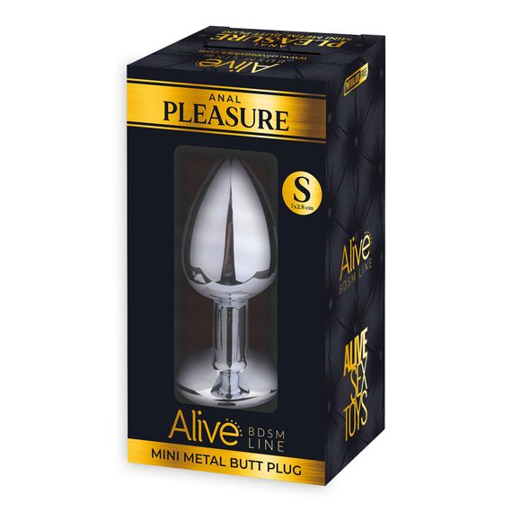 Металева анальна пробка з кристалом Alive Mini Metal Butt Plug Black S | Зображення 1