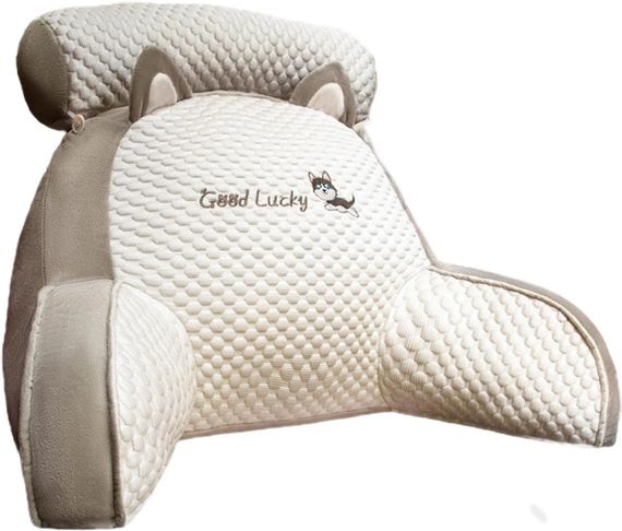 Подушка-спинка PILLOW-07 для дивана біло-сіра • М’яка ортопедична подушка PILLOW-07 для читання та підтримки спини 60×40 см біло-сіра