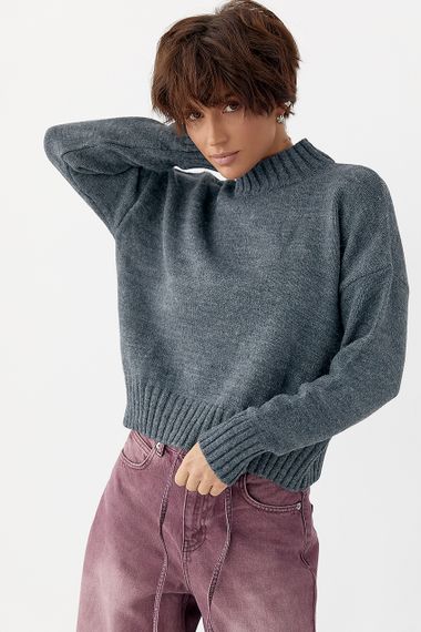 В'язаний светр з горловиною-стійкою - сірий цвет, ONE SIZE (є розміри)