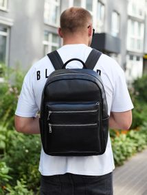 Городской мужской рюкзак из натуральной кожи 41х30х17, сумка для ноутбука и документов, черный