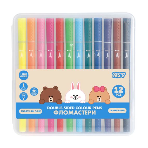 Набір маркерів двосторонніх YES Line Friends 650613 12 кольорів