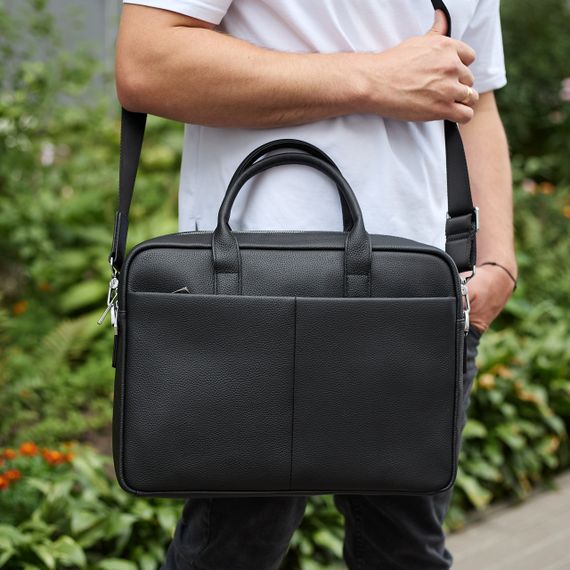 Мужской портфель на плечо 38х28х8.5, офисный кожаный мессенджер, мужская деловая сумка для города, черная | Зображення 4