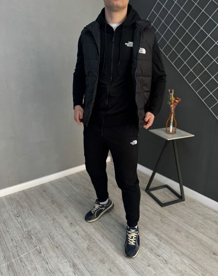 Демісезонний костюм на змійці чорний  + жилетка TNF | Зображення 1