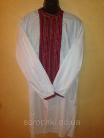 Вышиванка , мужская , поплин , вышивка красная,  купальная