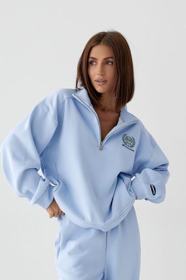 Теплий костюм з прямими штанами та світшотом на блискавці - блакитний цвет, ONE SIZE (є розміри) | Зображення 2