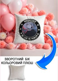 Подушка плюшева Мерч Крафт Дизайн з принтом аніме Немає кохання немає проблем сірий плюш квадратна 33х33 см