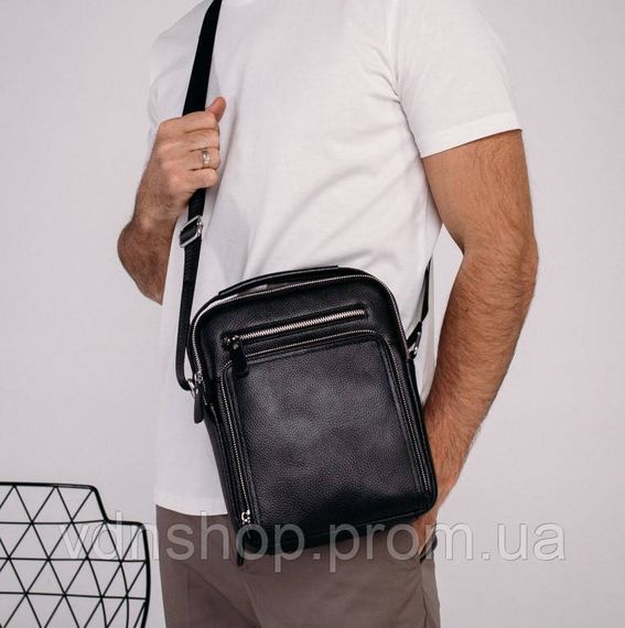 Шкіряна чоловіча сумка-барсетка 21х26х6, месенджер через плече з ручкою Tiding Bag M32432 чорний | Зображення 3