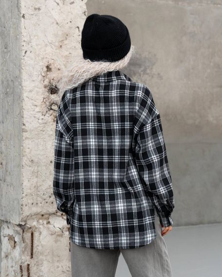 Женская фланелевая рубашка в клетку на пуговицах свободная, MN0003  цвет черный, размер S/M | Зображення 1