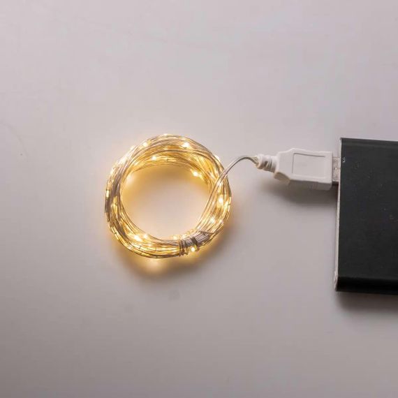 Гірлянда роса 10 метрів USB на 100 led світлодіодів крапля на білому дроті жовта | Зображення 6