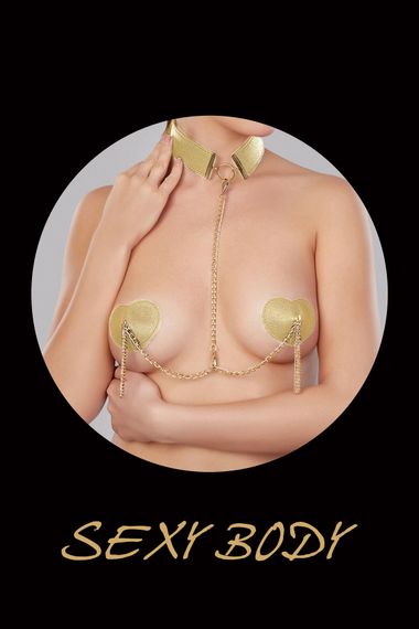 Пестис-сердечка з пензликами та чокером JSY Nipple Sticker RT236114 Golden | Зображення 3
