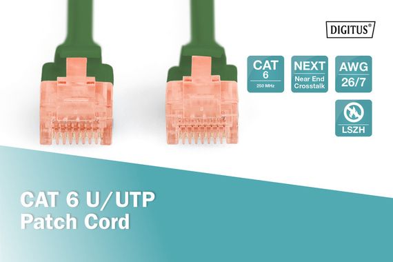 Патч-корд Digitus  CAT 6 UTP, 10м, AWG 26/7, Cu, LSZH, зеленого кольору (DK-1617-100/G) | Зображення 1