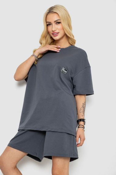 Женский летний костюм оверсайз шорты и футболка цвет серый размер L/XL 241R5004 | Зображення 2