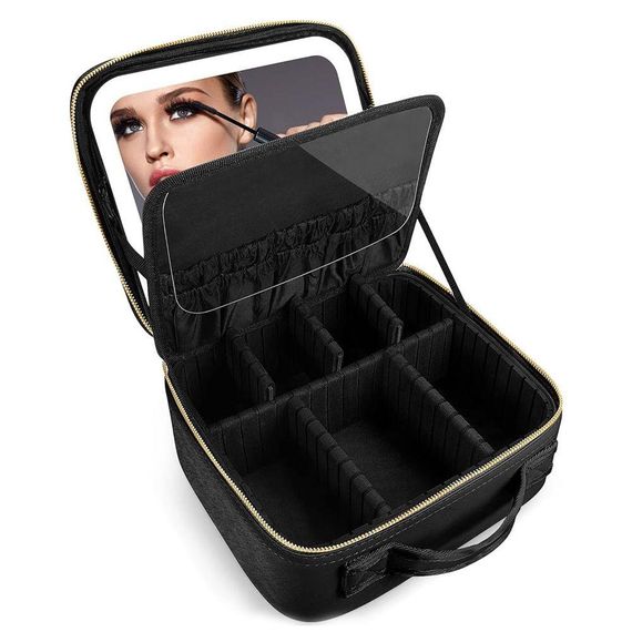 Дорожная косметичка с зеркалом и LED подсветкой (26х23х11см), Черная / Органайзер для хранения косметики / | Зображення 2