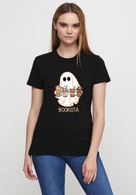 Футболка жіноча чорна з принтом "Boorista", XL