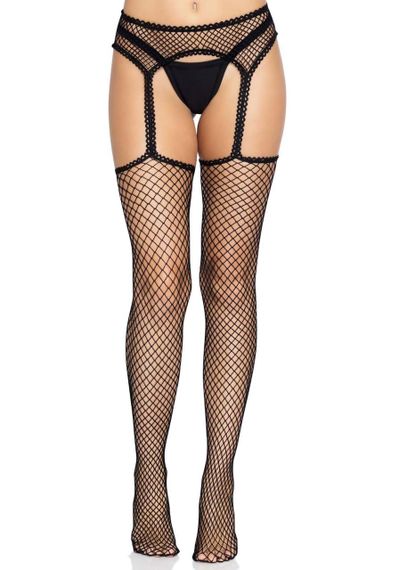 Чулки-сетка Leg Avenue Net stockings with garter belt One size Black, пояс, подвязки Sex Aura | Зображення 2