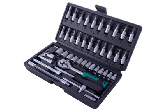 Набор насадок (инструментов) торцевых c трещоткой CrV 1/4, (72Т) (46шт)