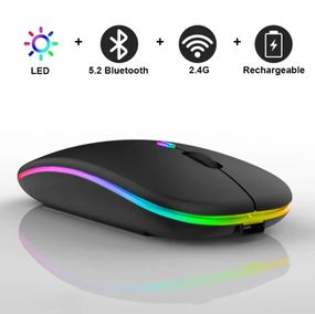 Беспроводная аккумуляторная мышка с RGB-подсветкой, разрешение 1600DP, Bluetooth 5.2 и WiFi 2.4 GHz