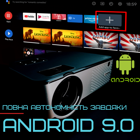 Портативный Проектор Android 9.0 Full HD 1920*1080 P + WIFI + Bluetooth с Динамиками 3200 Lumen Мини LED Проектор Домашний | Зображення 2