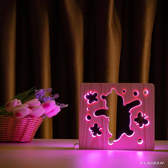 Светильник ночник ArtEco Light из дерева LED "Веселый медвеженок" с пультом и...