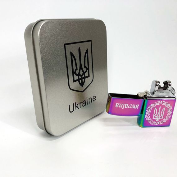 Дугова електроімпульсна запальничка USB Україна металева коробка HL-447. Колір: хамелеон | Зображення 6