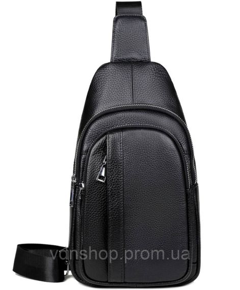 Мужская кожаная сумка-бананка на одно плечо 18х32х7, рюкзак слинг для телефона и мелочи TIDING BAG 83228 черый | Зображення 2