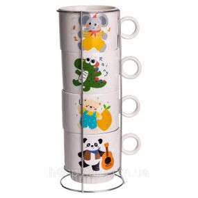 Набор фарфоровых чашек для детей на металлической подставке Animals 4 (шт) по 300 (мл) подарочный набор чашек FM-8