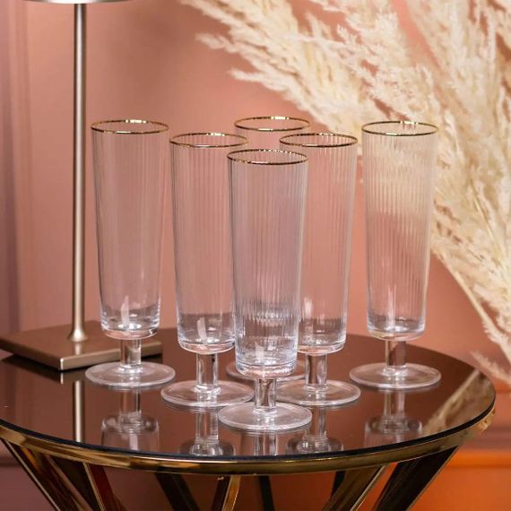 Келихи для шампанського із золотою облямівкою 6 штук по 300 мл HP82 | Зображення 1