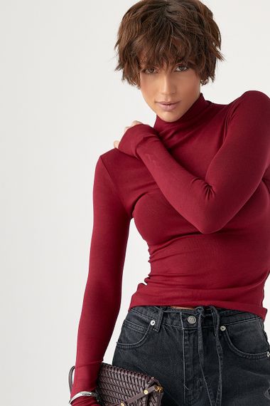 Базовий тонкий гольф з горловиною-стійкою - бордо цвет, S (є розміри)