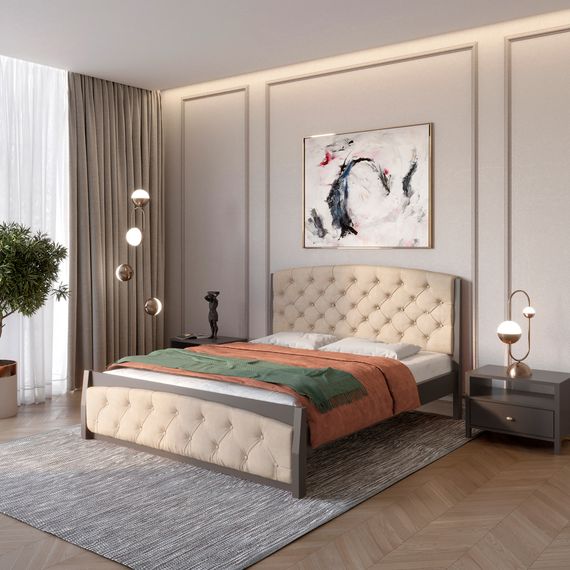 Односпальне дерев&#039;яне ліжко Mebigrand Мехіко Графітовий (RAL9011)/Аляска 23 (Бежевий) 80х200 см (MBG-11999)