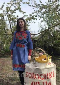 Плаття в етнічному стилі, з вишивкою "макі", льон-габардин, синє