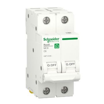 Автоматичний вимикач змінного струму Schneider RESI9 6А, 2P, крива С, 6кА