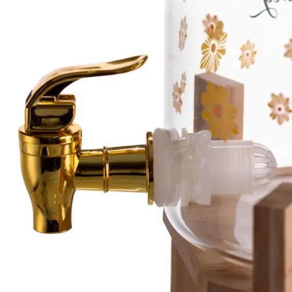 Лимонадница с краном на деревянной подставке 3.6 л стеклянная лимонадница диспенсер для напитков HP-34-17 | Зображення 5