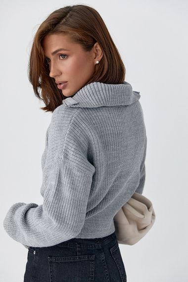 Короткий в'язаний кардиган на блискавці - сірий цвет, ONE SIZE (є розміри) | Зображення 1