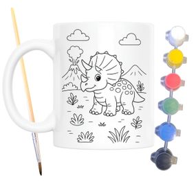 Набір для творчості кружка розмальовка Динозавр Трицератопс 330 мл біла (КР0155)