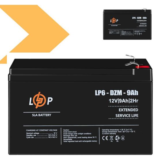 Акумулятор свинцево-кислотний 12V, 9Ah, стабільне енергозабезпечення LP 6-DZM-9 (345604434_1161) | Зображення 1