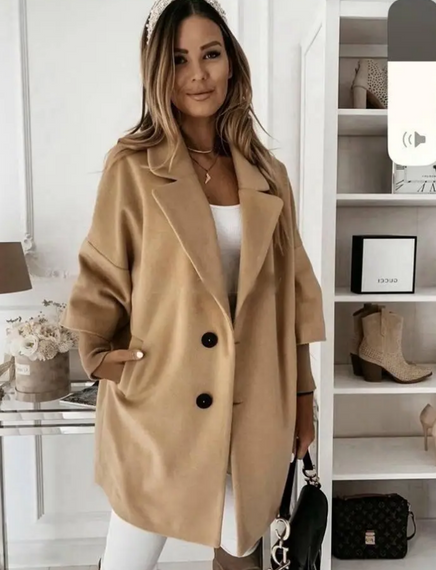 Женское стильное кашемировое пальто с рукавом три четверти MI440 цвет светло-коричневый размер 48/52