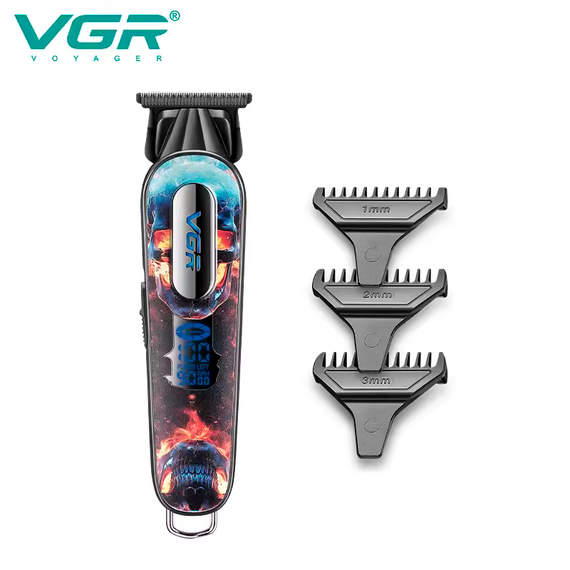 Триммер аккумуляторный для стрижки VGR V-260 RED, 3 насадки, 2000mAh, 9000 RPM, LED дисплей | Зображення 2