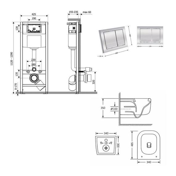Готовое решение Qtap для ванной комнаты: подвесной унитаз Gemini Ultra Quiet 485×340×350 + комплект инсталляции Nest 4 в 1 | Зображення 1