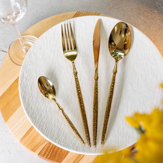 Набір столових приборів золото на 6 персон 24 предмети ложки, виделки, ножі Золото HP-20-15 | Зображення 3
