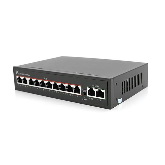 POE коммутатор Merlion 10 POE 10/100 + 2 RJ45 10/100 встроенный БП 52V 2.5A | Зображення 1